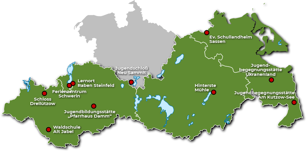 Gruppenunterkunft Mecklenburg-Vorpommern - Karte SLH im Binnenland