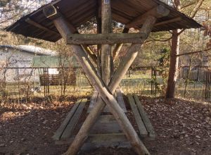 Gruppenunterkunft MV - Prebelower Kinderland - Sitzbank vor Haus am Wald